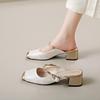 Elegant Chinese Style Women's Mid Heel Slip-On Shoes Summer Soft Fairy Outerwear Mary Jane Flat Sandals Silk Upper Rubber Sole