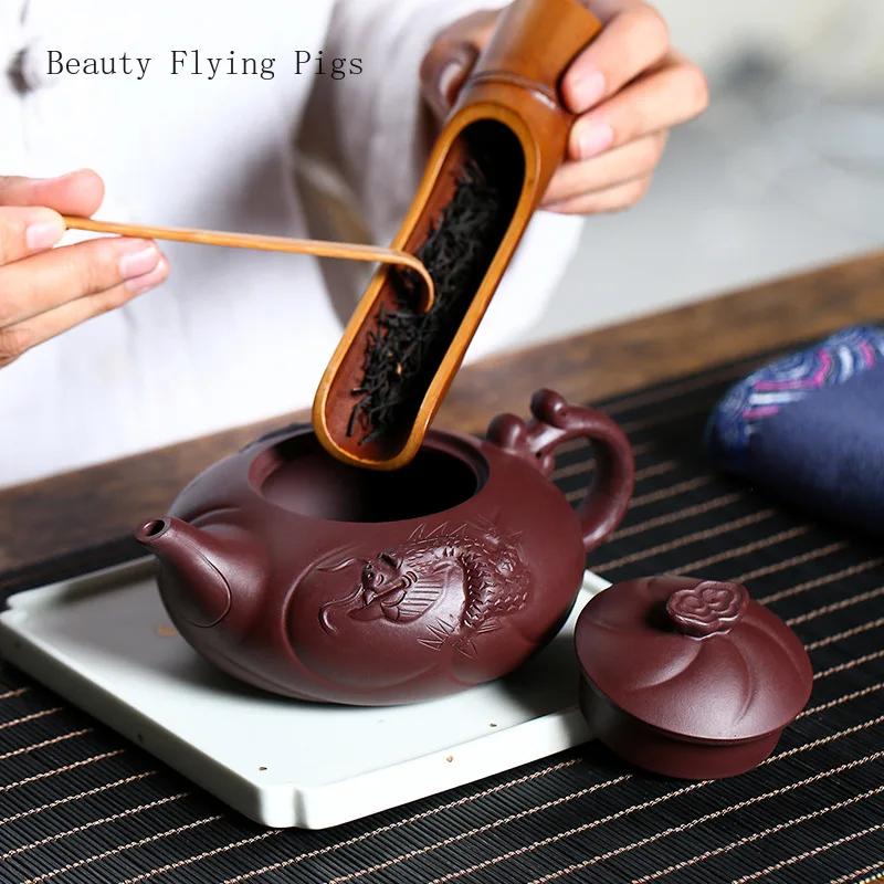 17x7cm Chinese Style Handmade Fish Dragon Purple Clay Teapot, Original Mineral Purple Clay Tea Ceremony Teapot Chinese Tea Set