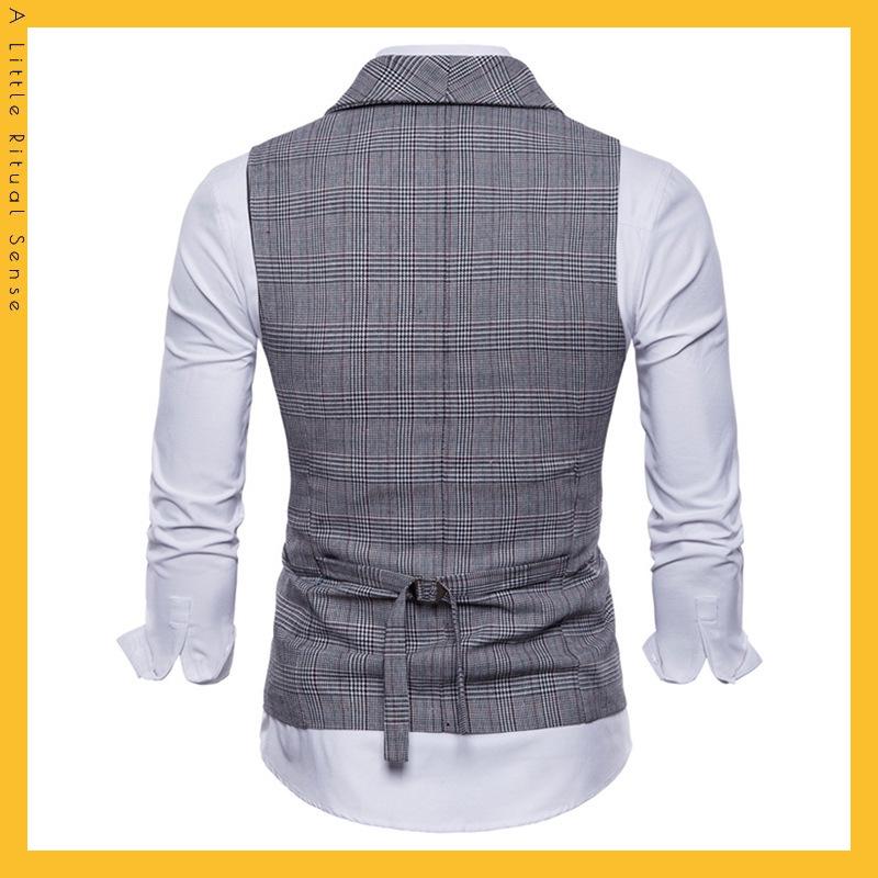 Pánská retro kostkovaná dvouřadá vesta, velká velikost - Business casual vesta na jaro a podzim