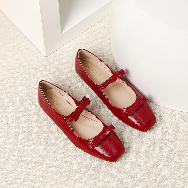 Women's 2026 Bow Single Strap Mary Jane Flats - Square Toe, Shallow Mouth, Flat Bottom