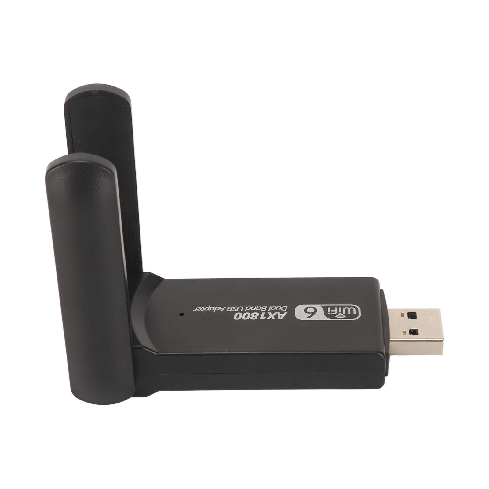 

1800Mbps Dual Band WiFi Adapter with Dual 3dbi Antennas 2.4G 5G USB3.0 Plug and Play USB WiFi 6 Adapter for Laptops