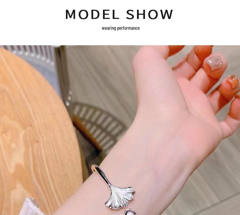 999 Sterling Silver Three Lives One Fate Open Bracelet, Ancient Style, Apricot Leaf Design, Artistic and Simple Women's Gift