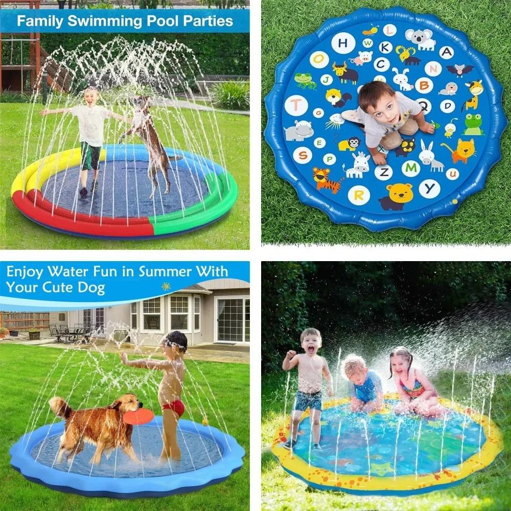 100/170cm Summer Kids Sprinkler Play Pad Mat Outdoor Lawn Beach Yellow Sea Inflatable Water Spray Water Games Beach Mat Cushion