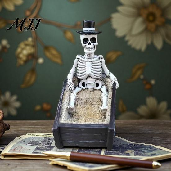 Gothic Desk Accessory Halloween Skull Ornament, Resin Skeleton Shape 3D Printed Office Ornament Figure, Portable Desktop Figurine Tabletop