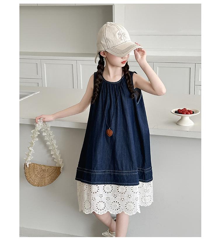 Girls' summer sleeveless denim dress 2026 new item girls' tank top dress children's vacation style princess dress