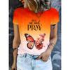 Summer Fashion Casual Butterfly Print Comfortable Soft Breathable Loose Simple Women's T-shirt