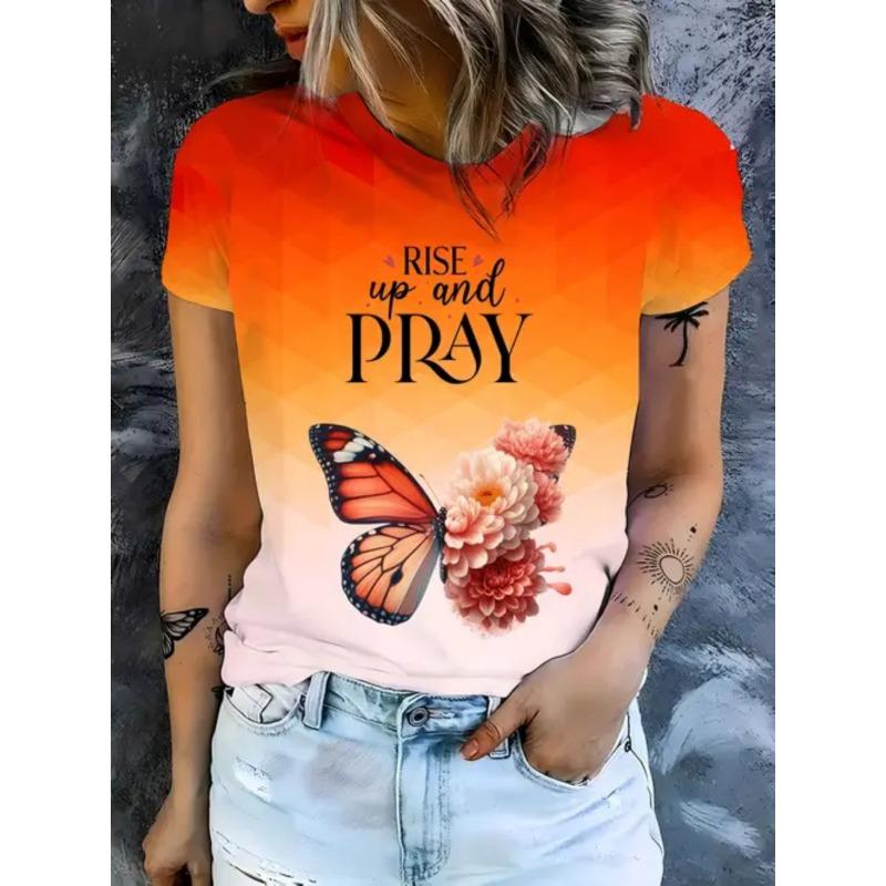 Summer Fashion Casual Butterfly Print Comfortable Soft Breathable Loose Simple Women's T-shirt
