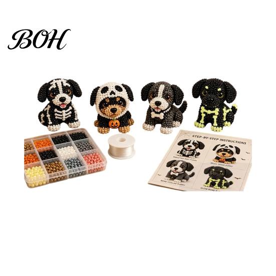 Creative Hobby Sets Halloween Dog Bead Art Set, DIY 4 Beaded Puppy Figurines, 3D Craft Kit for Kids Adults Teens, Holiday Decoration Handmade