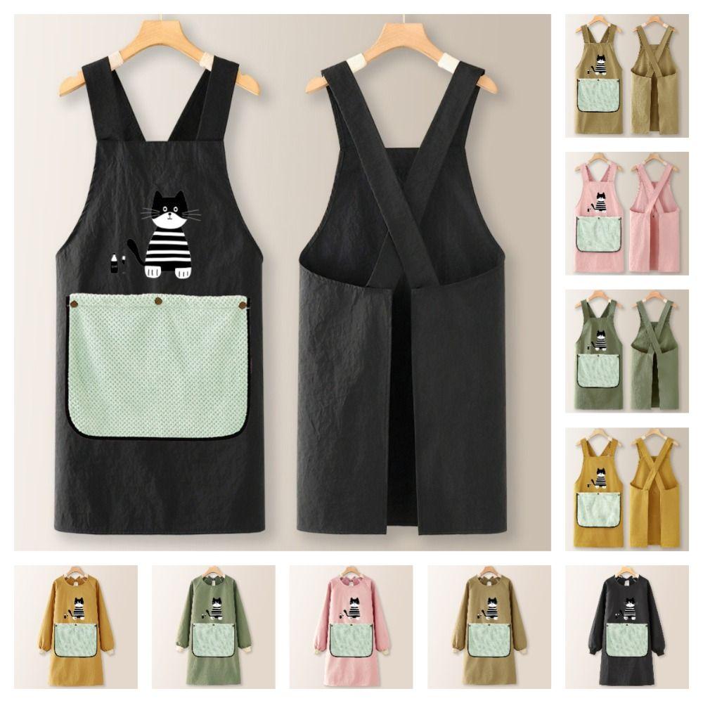 Wear-resistant Kitchen Apron Anti-fouling Hand Wipe Feature Long Sleeved Apron Comfortable with Detachable Towel