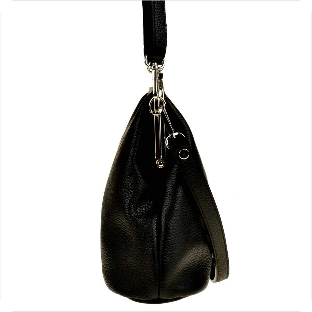 Women's Handbag, Black Genuine Leather, with Clasp