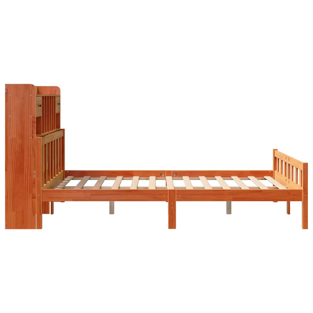 Solid Wood Bed with Shelf Without Mattress Wax Brown 150 x 200 cm