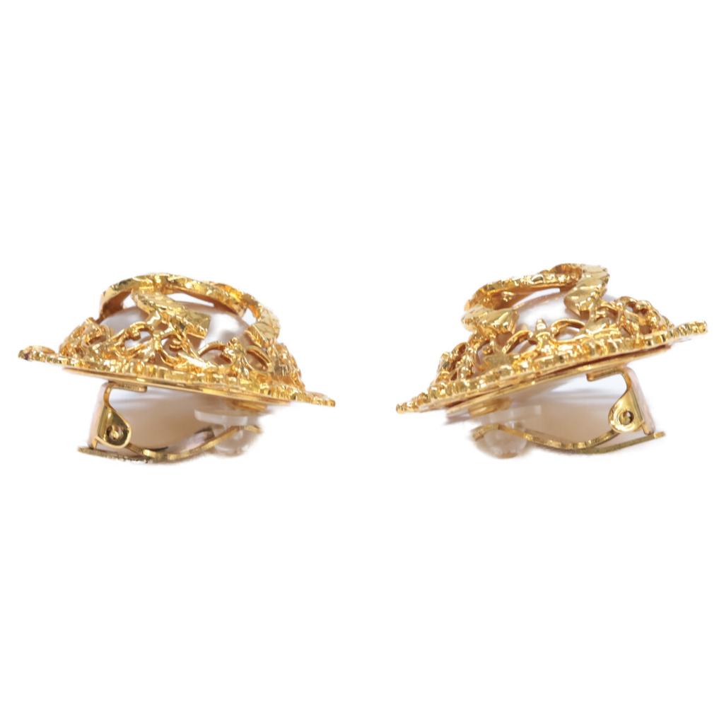 CHANEL 2 9 Vintage CC Logos Faux Baroque Pearl Lava Earring goldUsed
