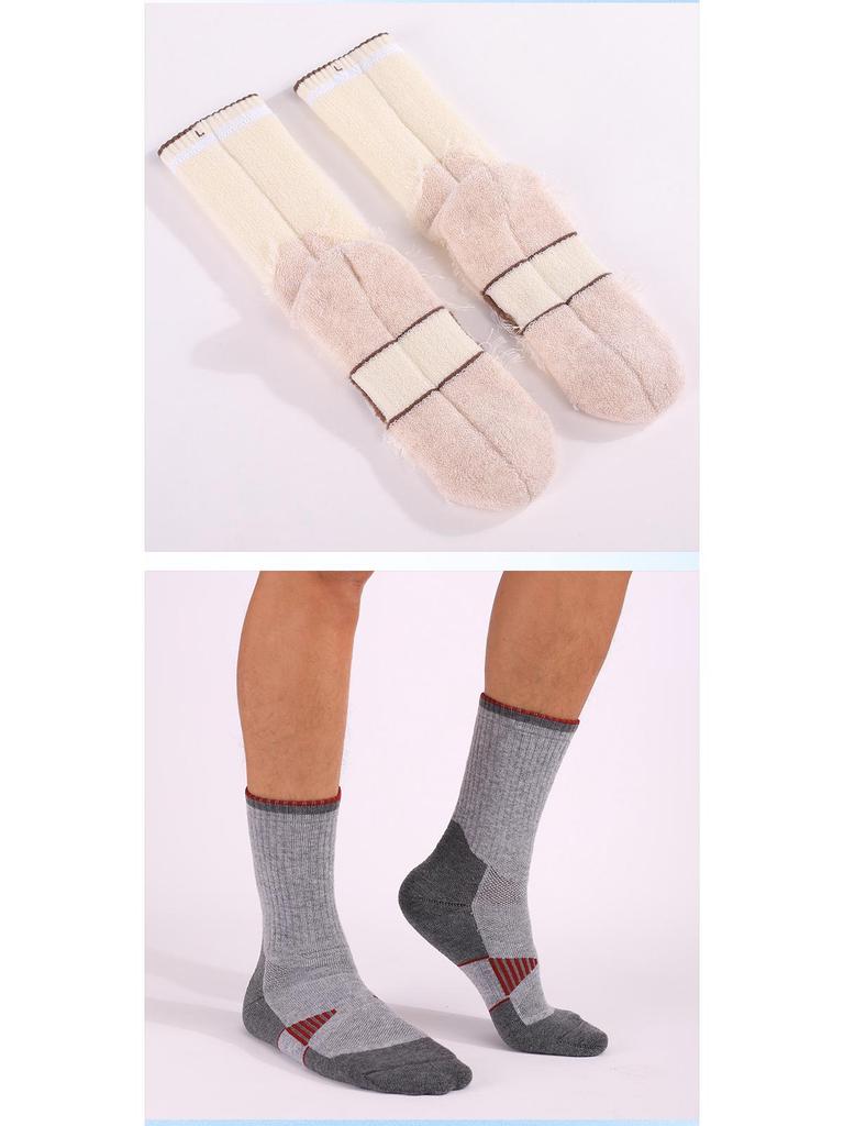 Men's and Women's Thickened Merino Wool Hiking Socks: Non-slip, Wear-resistant, Mid-tube Design.