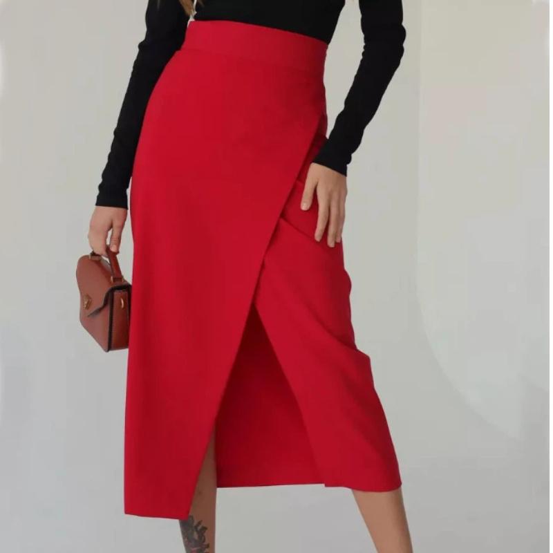 

High Waisted Lace Up Slim Fit And Slimming Slit Skirt Suit Half Body Skirt Hip Hugging Skirt L