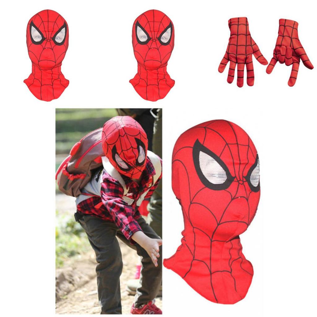 Vibrant Kids Spiderman Mask Full Head Cosplay With Soft Gloves For Halloween Fun