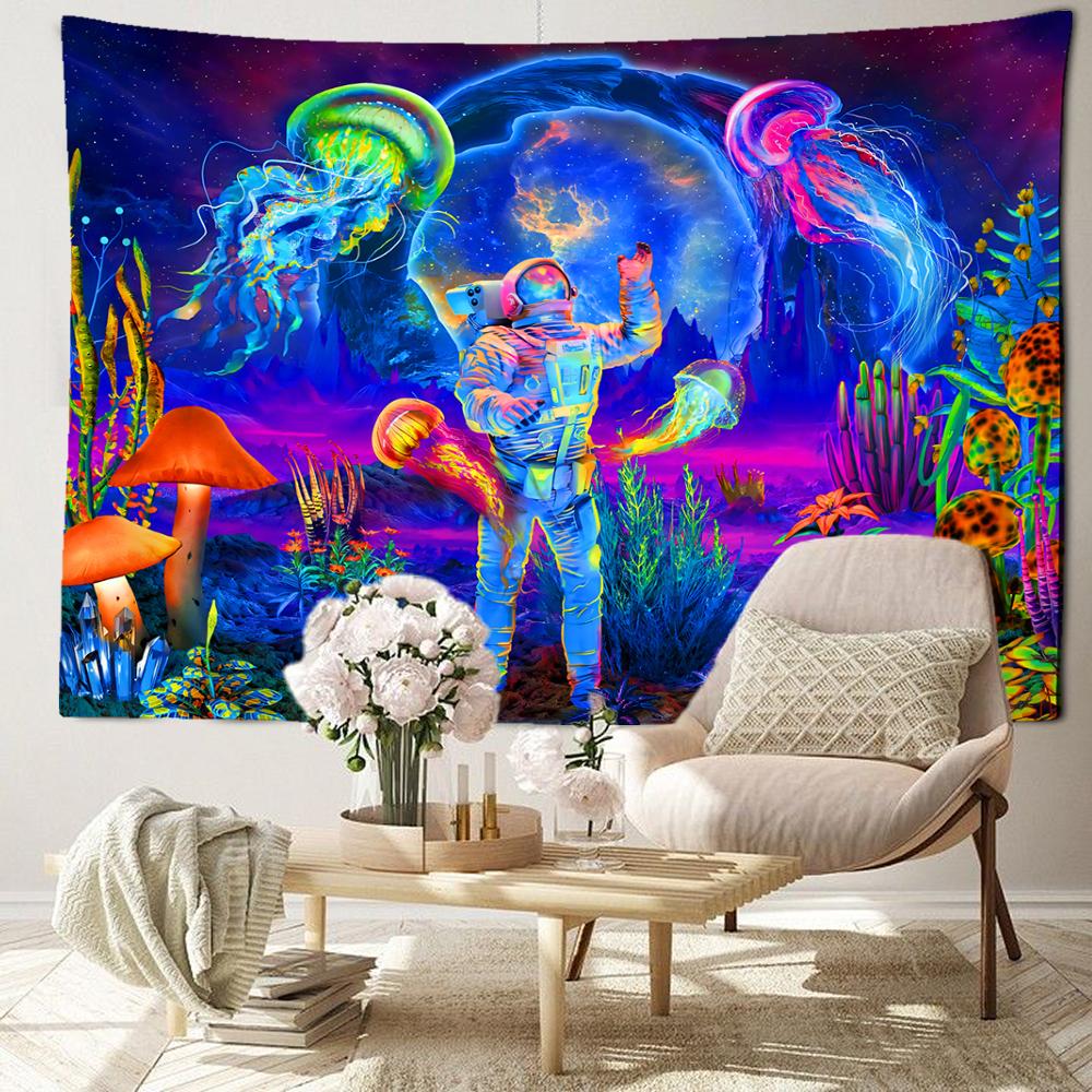 Colorful Mushroom Astronaut Tapestry Wall Hanging Witchcraft Hippie Tapiz Mysterious Bedroom Dormitory Home Decor