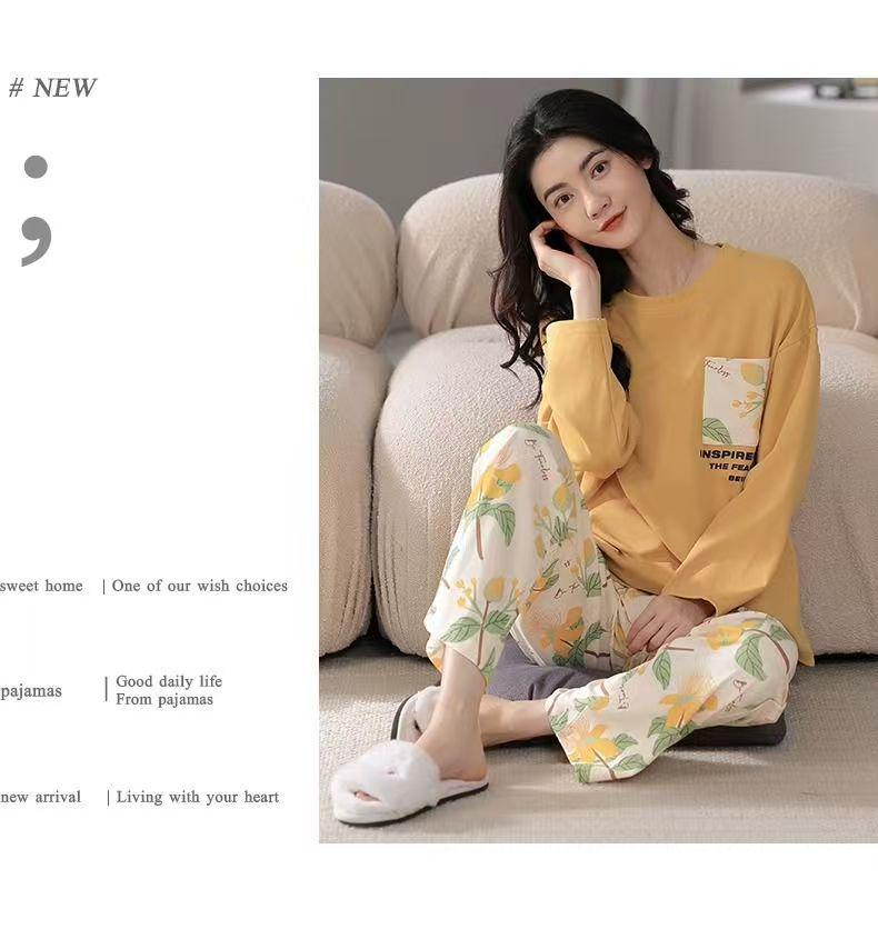 Women's Casual Long Sleeve Pajama Set with Chest Pads, Spring/Fall/Winter, Plus Size, Loose Fit, Suitable for Outdoor Wear