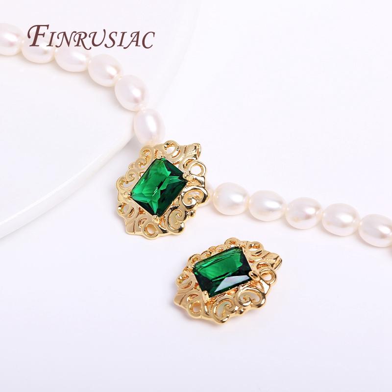 Necklace Clasps,18K Gold Plated Green Zircon Pearl Clasp For Jewelry,Fasteners For Bracelets Accessories,DIY Connectors Clasps