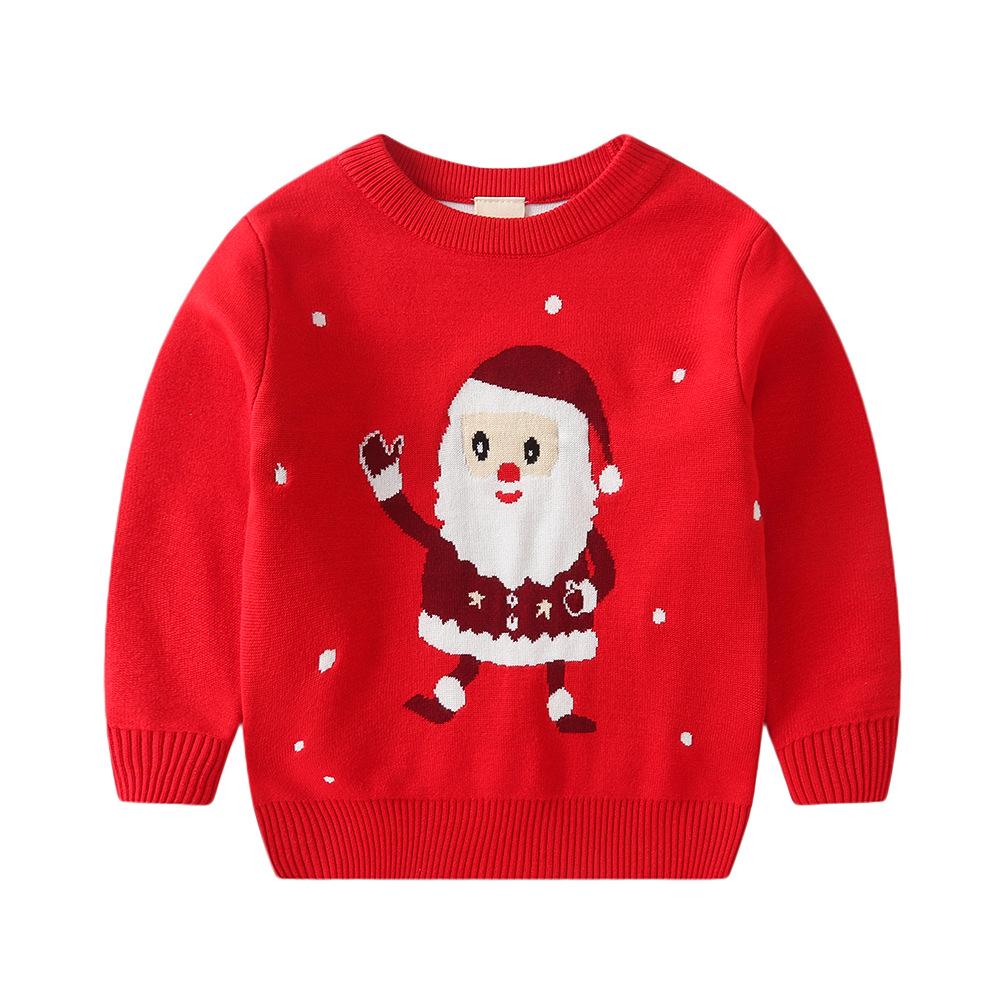 Christmas Kids' Sweater with Cartoon Sleigh, Reindeer & Santa Claus, Pullover Design, Long Sleeve