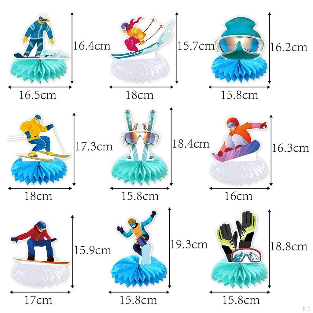 9x Skiing Birthday Decoration Photo Props Cartoon Honeycomb Centerpieces Table for