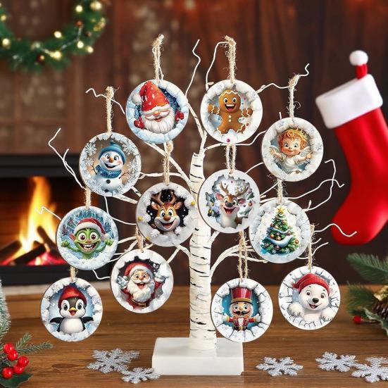 Christmas Wooden Ornaments Cute Snowman Santa Reindeer Penguin Christmas Tree Ornament for Xmas Home Holiday Party Supplies