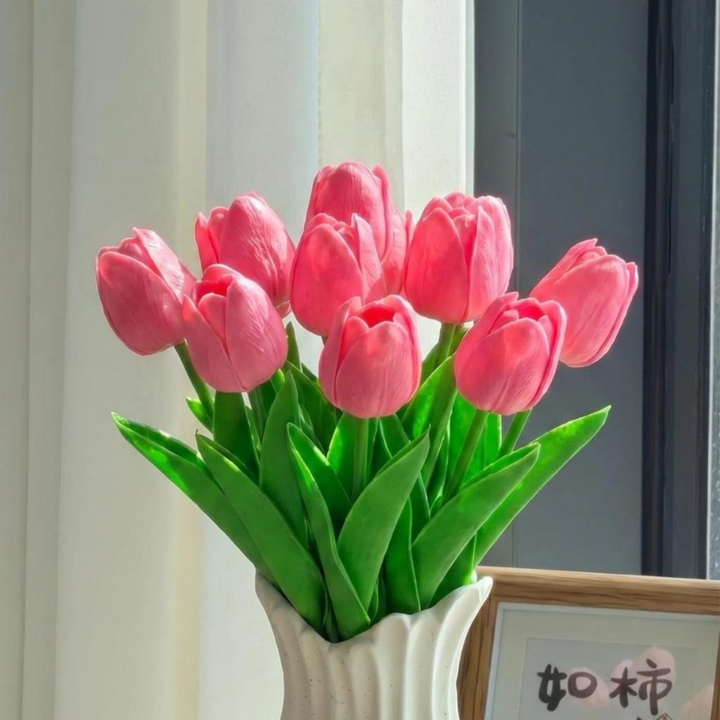 10Pcs Tulip Flowers Artificial Tulip Bouquet PE Foam Fake Flower for Wedding Ceremony Decor Home Garden Bouquet Decoration