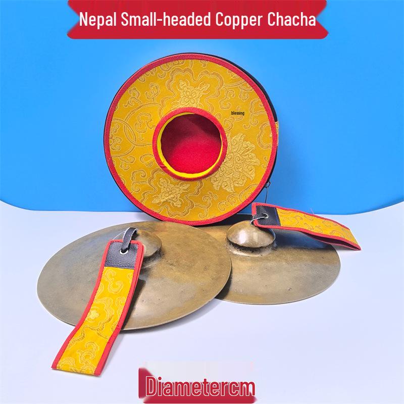 Nepal Handmade Copper Cymbals - Large Adult Clashing Bells Percussion Instrument, Nao Bo Copper Cymbals Rim Ornament Cha Cha Nepal Small Head ChaCha - Diameter 24CM
