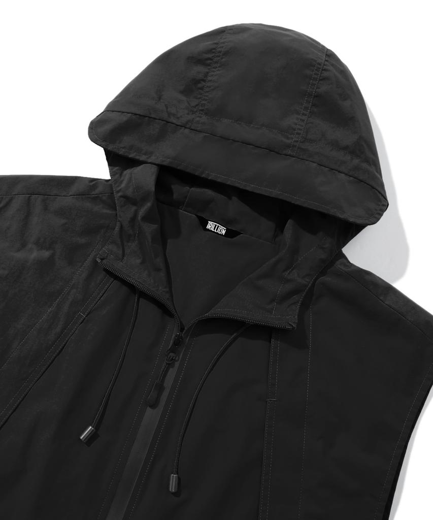 Trillion Division Nylon Hooded Zip-Up Vest (Black)
