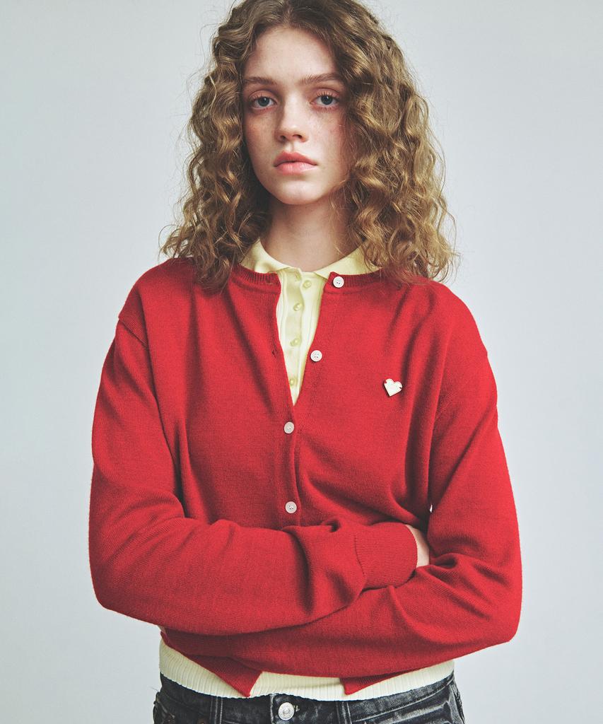 Knitted (W) Basic Essential Washable Round Cardigan Red