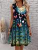 Casual Women Tank Dress Summer Sleeveless O-Neck 3D Print Loose A-Line Dress Beach Vest Dress