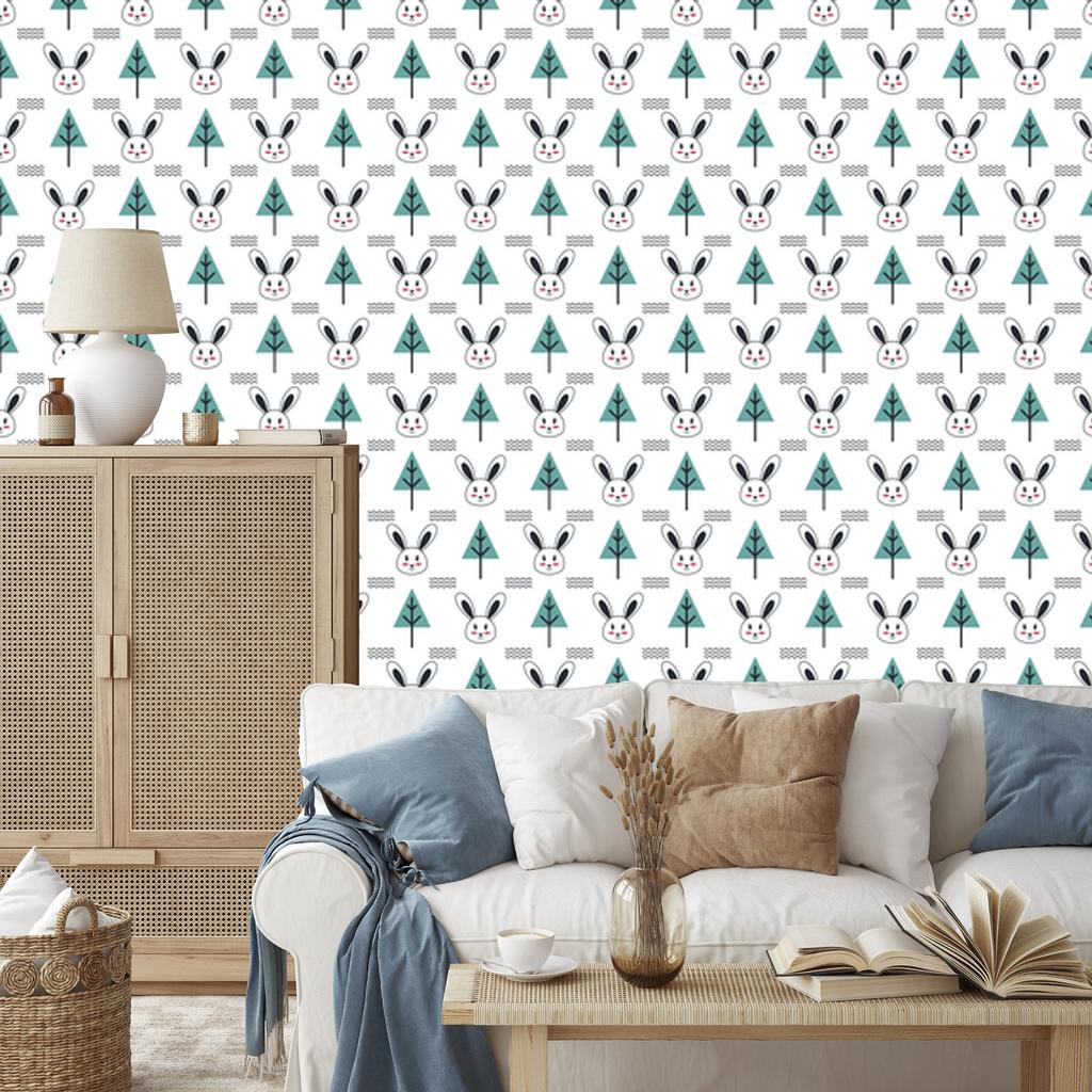 Rabbits and Trees Wallpaper for Living Room and Bedroom 50x1000