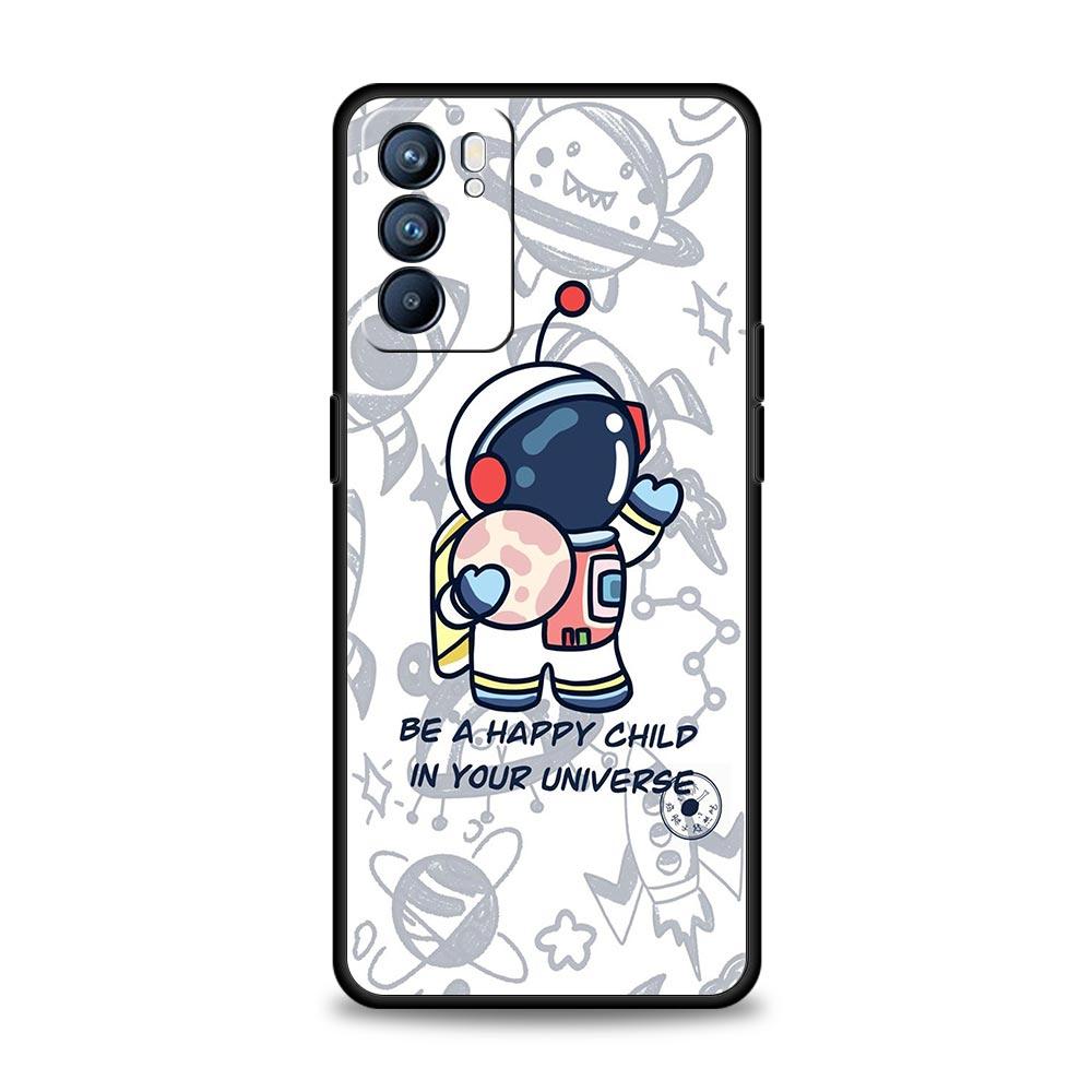 Cartoon Cute Cosmonaut Phone Case For Oppo Reno 13 12 11 10 7 F Find X5 X6 A98 A80 A79 A78 A57 A54 A31 A17 Pro 5G Soft TPU Cover