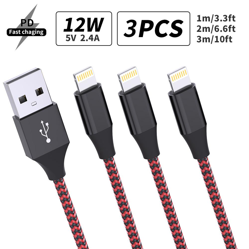 Certified 3PCS 1PC10FT USB A To Lightning Cable For iPhone 14 13 12 X XR Fast Charging Cable Charger Data Wire Cord