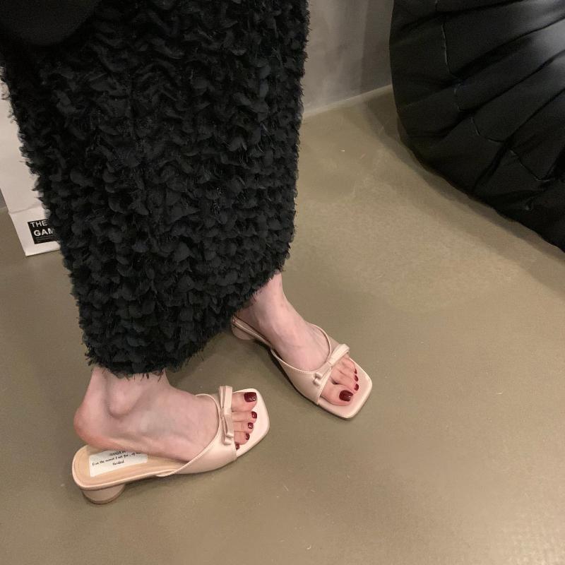 Designer Open Toe Low Heel Women Slippers Cute Butterfly-knot Dress Slides 2026 Summer Women's Vacation Shoes