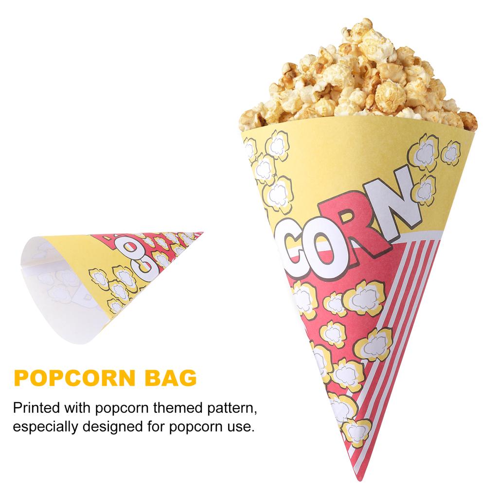 50pcs Cone Shape Popcorn Paper Bags with Tapered Tips Multifunction Paper Treat Bags for Popcorn Candy Snack