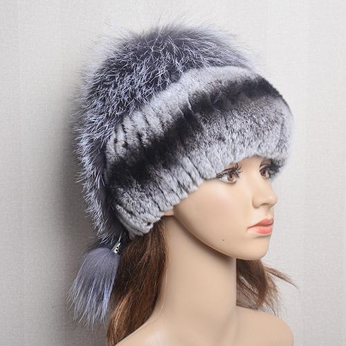 New Lady Winter Warm Natural Rex Rabbit Fur Hat Women Elastic Soft Handmade Knitted Real Fur Cap Fox Fur Beanies Hats
