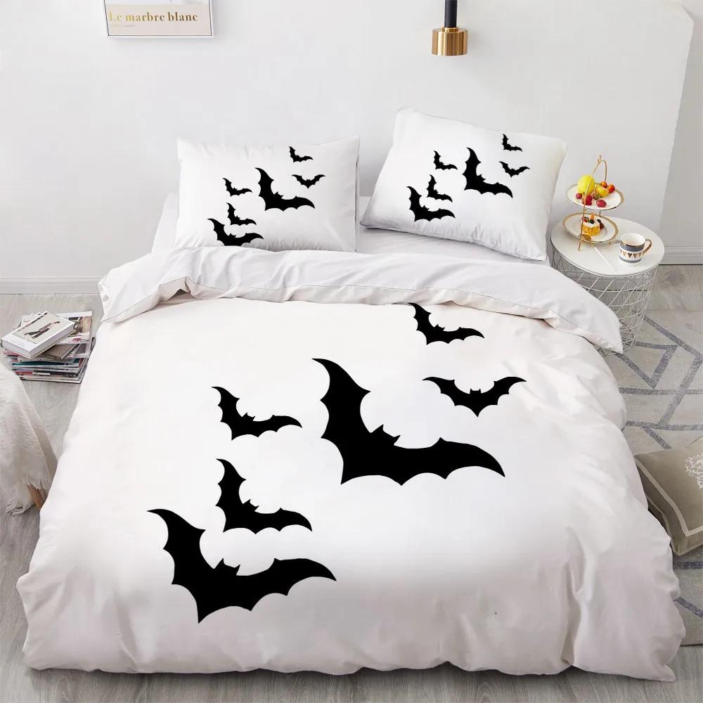 Halloween King Queen Duvet Cover Kawaii Black Cartoon Dryad Ghost Bedding Set For Kids Boys Pumpkin 2/3Pcs Polyester Quilt Cover