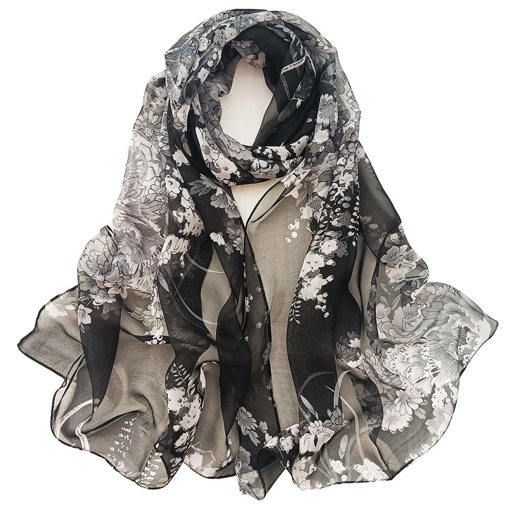 New Fashion Flower Chiffon Silky Georgette Scarf For Women Printing Long Soft Wrap Shawl Beach Kerchief Scarves Foulard Hijabs