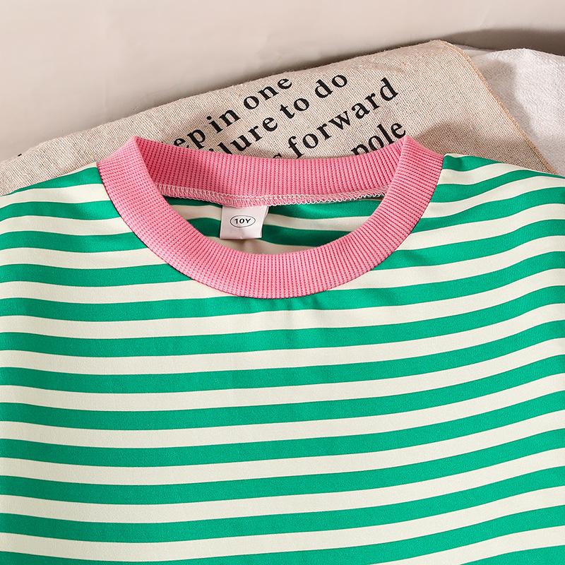 Tenue pour Grandes Filles Vêtements pour Enfants Automne Nouvelle Mode Sweat à Manches Longues Rayé Pantalon Long Décontracté Deux Pièces