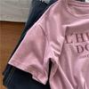 Pink Short Sleeve T-shirt Women's Loose Casual Round Neck Letter Print Thin Large Size Summer Top