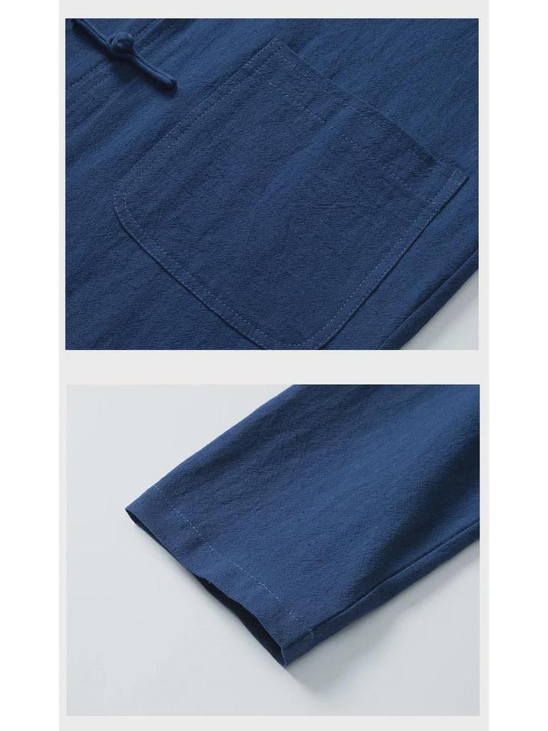 Men's Retro Chinese Style Linen Shirt, Long Sleeve, Button-Up, Stand Collar Tang Suit