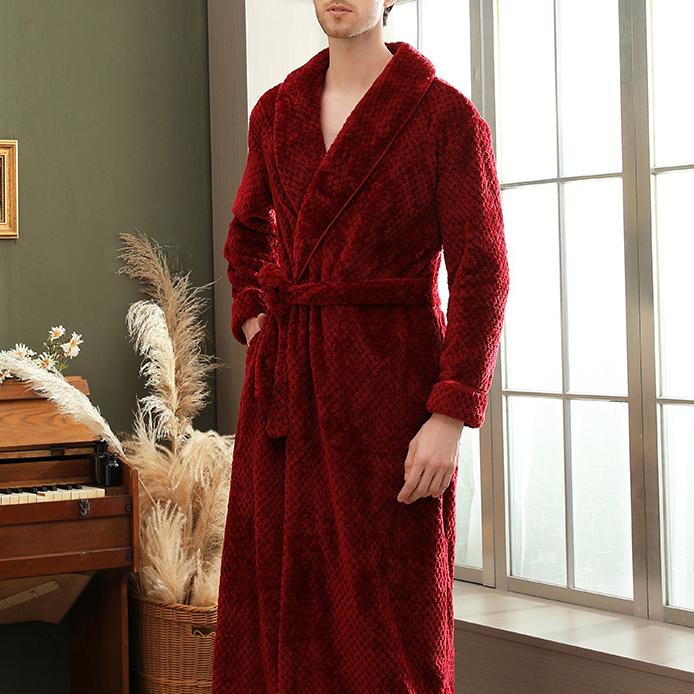 Coral Fleece Župan s dlouhým rukávem Domácí oblečení Silný flanel Pár Župan na spaní Šedá Podzim Zima Wam Volné Společenské oblečení