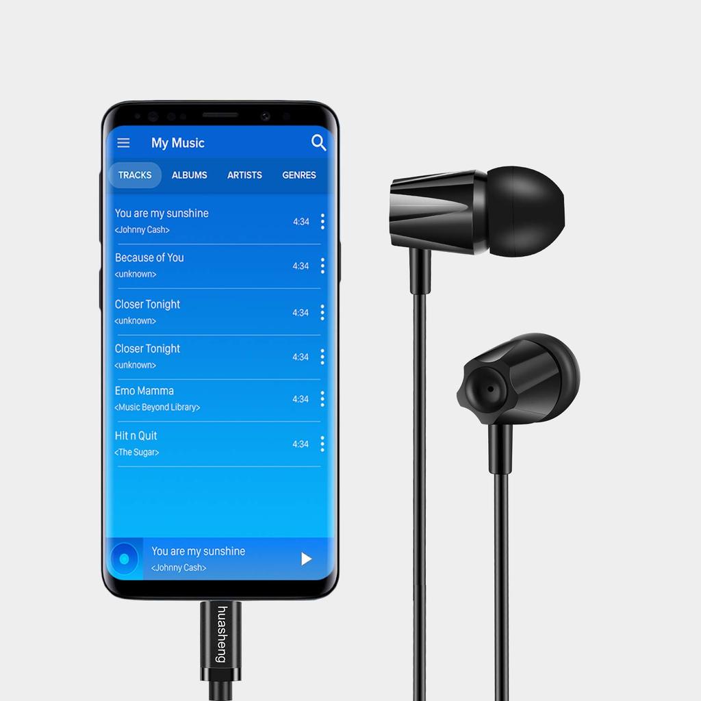Huasheng USB-C In-Ear Earphones with Type-C Port, High-Resolution Audio Support, Hands-Free Calling, and Multi-Function Mic (Compatible with