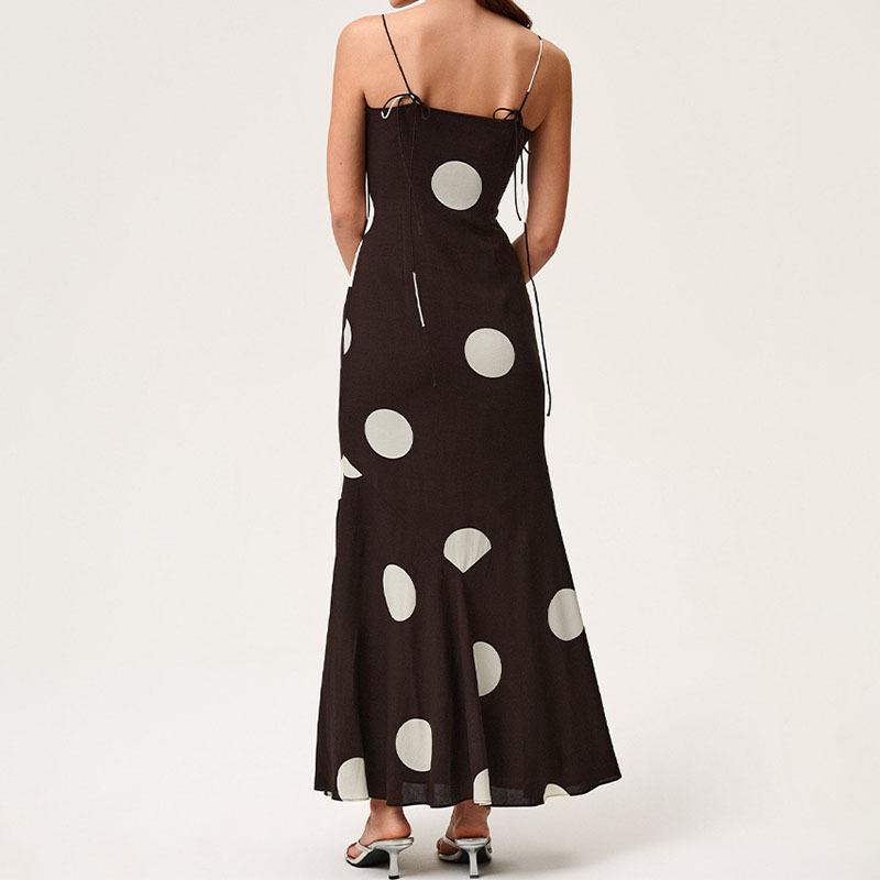 Autumn Style European and American Ins Style Fashion Polka Dot Print Sexy Backless Suspender Dress