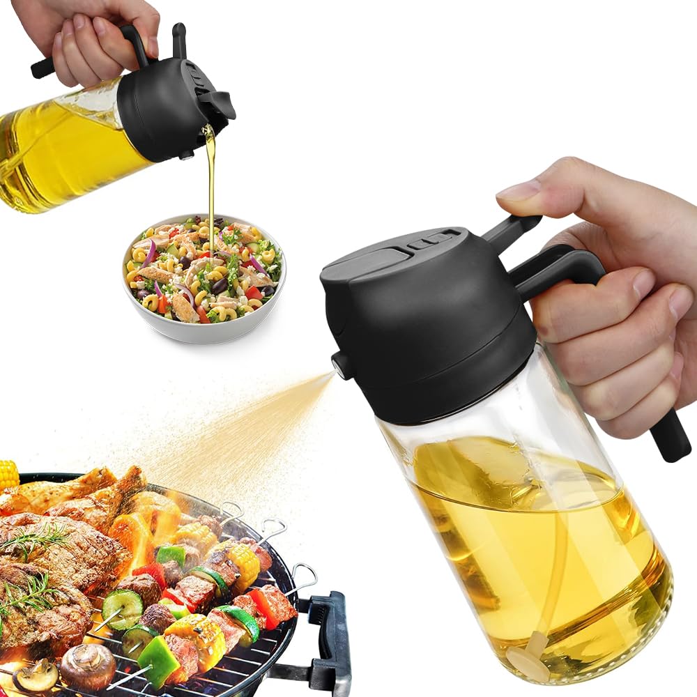 2 in 1 Oil Sprayer, Oil Sprayer for Kitchen Cooking, 470ml Oil Spray Bottle for Home чёрный