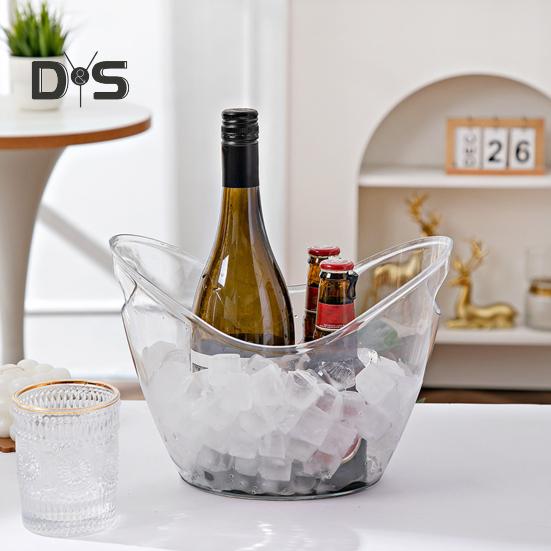 Ice Bucket Wine Bucket with Handles 4 Liter Clear Plastic Tub for Drinks Portable Ice Storage Container for Wine Champagne Beer
