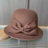 Cappello a secchiello in lana autunnale e invernale da donna con fiocco alla moda e semplice a tesa stretta Cappello a cilindro elegante in feltro da celebrità