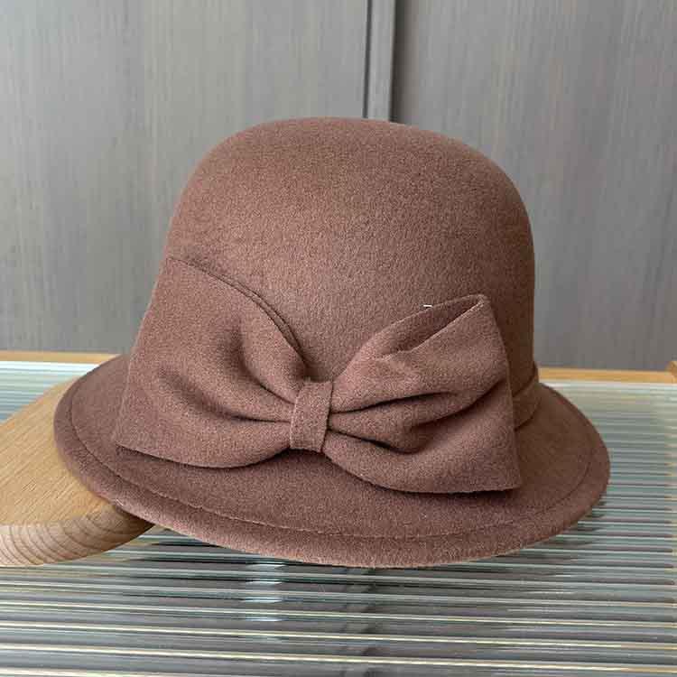Cappello a secchiello in lana autunnale e invernale da donna con fiocco alla moda e semplice a tesa stretta Cappello a cilindro elegante in feltro da celebrità
