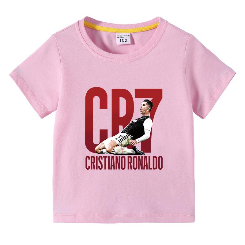 Nouveau Arrivage T-shirt Imprimé CR7 pour Garçons 100% Coton Manches Courtes Respirant Léger T-shirt Basique Sportif Décontracté pour Garçons