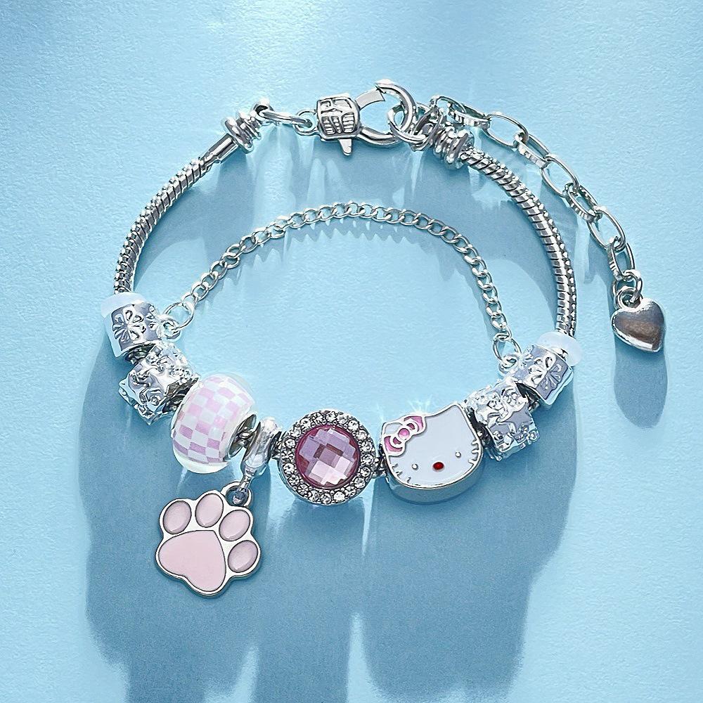 Hello Kitty Rosa Pandora Armband - Niedliches Cartoon-Katzen-Charme-Bügelarmband Schmuck